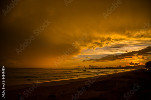 Summer sunrise in Platja Llarga beach  Tarragona  Spain