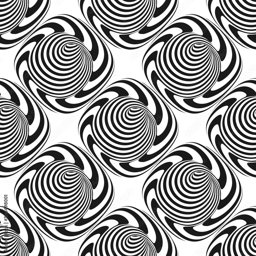 Black and white striped background. Seamless pattern with optical illusion. Simple graphic design. 3d vector illustration. Black and white striped background. Seamless pattern with optical illusion. Simple graphic design. 3d vector illustration.