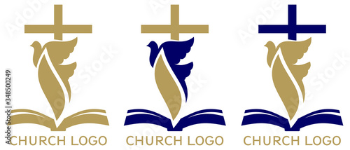 Church logo set, symbol of Christianity, the cross , dove and the gospel, Scripture, vector illustration
