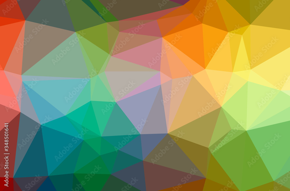 Illustration of abstract Blue, Green, Orange horizontal low poly background. Beautiful polygon design pattern.