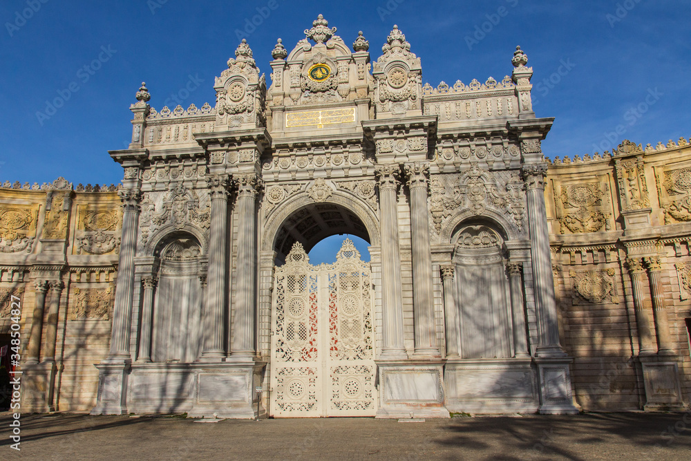 View of the beautiful gate of Dolmabahçe Palace in Istanbul. Turkey