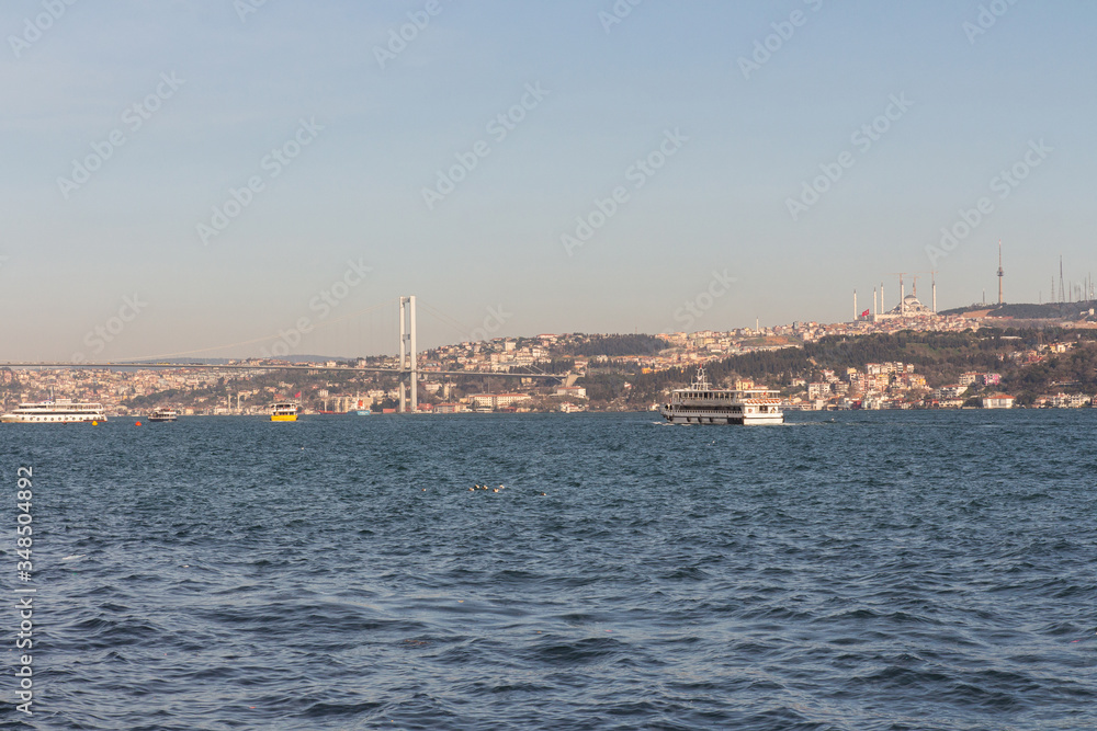 Boats in the Bosphorus on the background of the city of Istanbul. Turkey
