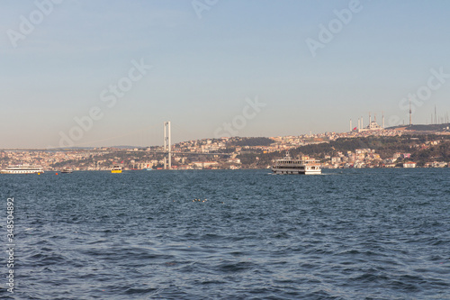 Boats in the Bosphorus on the background of the city of Istanbul. Turkey 