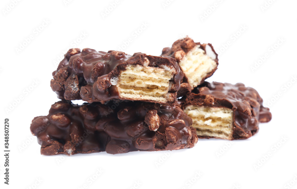 Close up of chocolate bar isolated on white