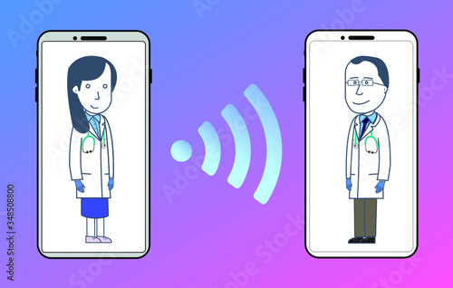 Online Medical Consultation Health care Concept Health Insurance Online Prescription Online diagnosis concept banner with characters 