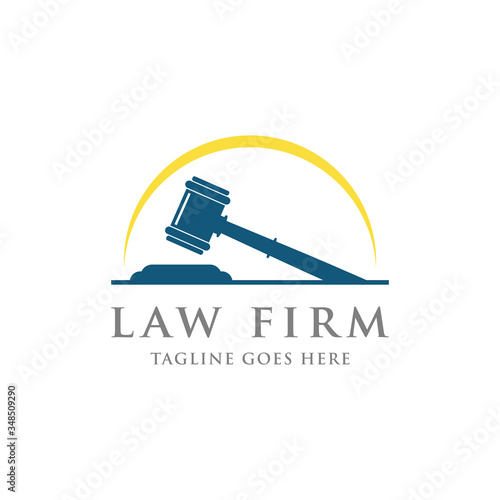 Law And Attorney With Gavel Logo Design Template.