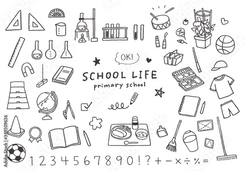 小学校の授業にまつわる手描きイラスト