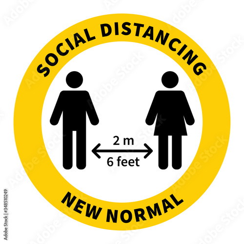 After the epidemic the Covid-19. People change to new normal. Social distancing. Keep the 1-2 meter distance. Coronovirus epidemic protective. Vector illustration