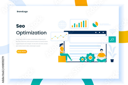 Seo landing page illustration design. Website analysis, website optimization. This illustration can be used for websites, banners, mobile applications, and others