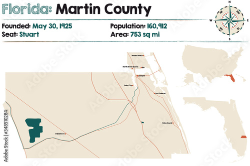 Large and detailed map of Martin county in Florida, USA. photo