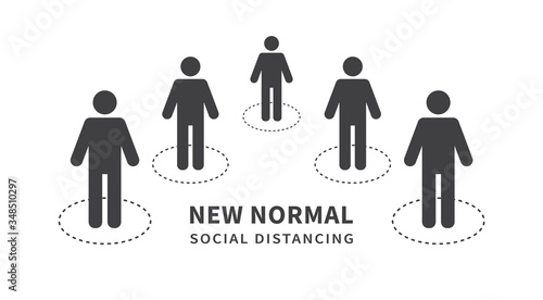 After the epidemic the Covid-19. People change to new normal. Social distancing. Keep the 1-2 meter distance. Coronovirus epidemic protective. Vector illustration