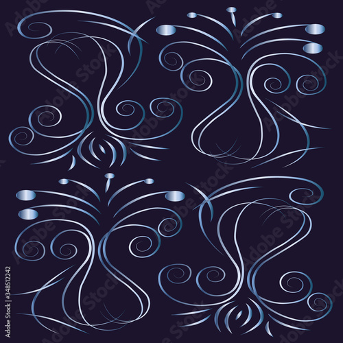 Abstract fantasy elements on blue background.