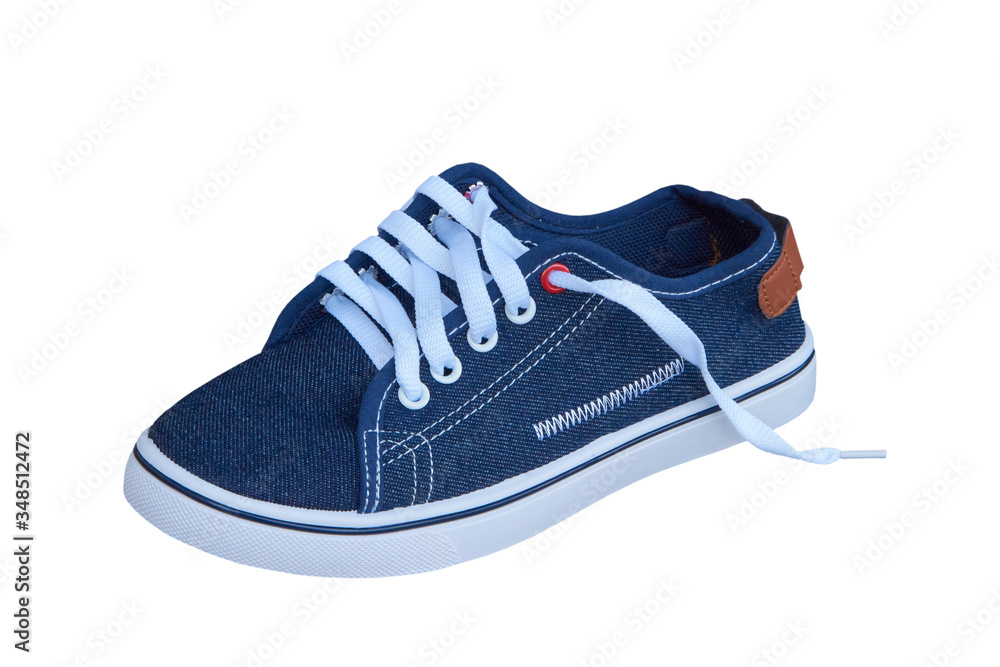 jeans sneakers on a white background,one children's sneakers with jeans fabric isolated on white background jeans sneakers on a white background,one children's sneakers with jeans fabric isolated on white background