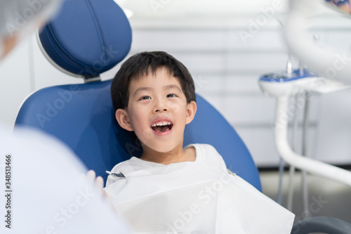 A boy having teeth examined at dentists: Healthy lifestyle, healthcare, and medicine concept.