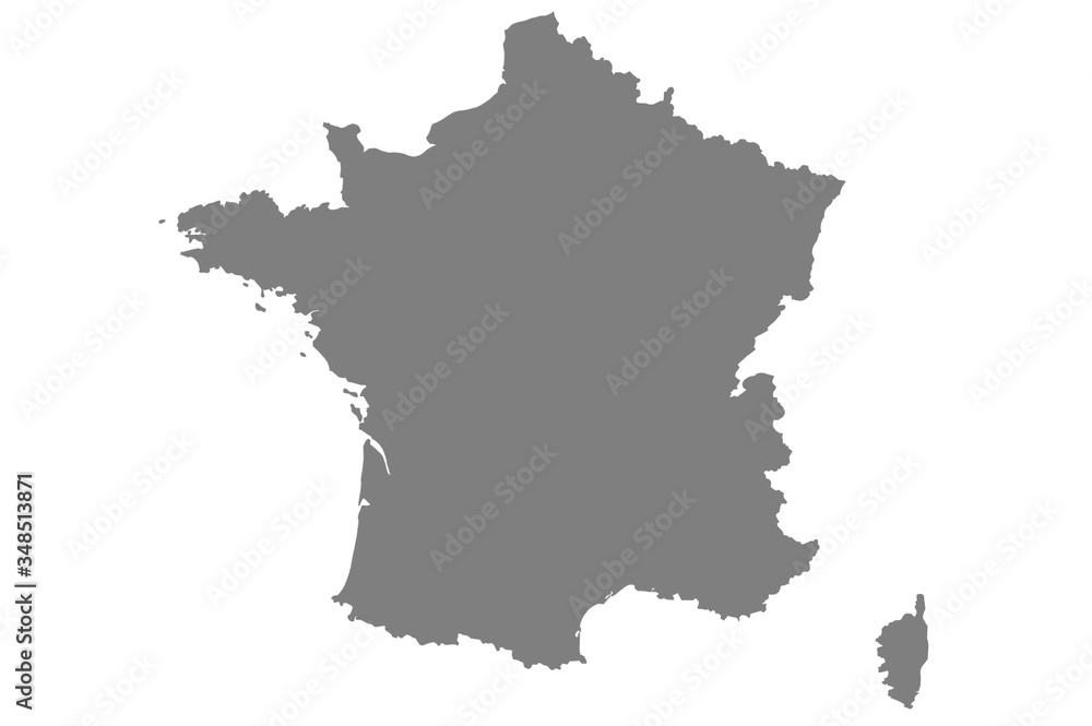 Grey map of France with isolated on white background