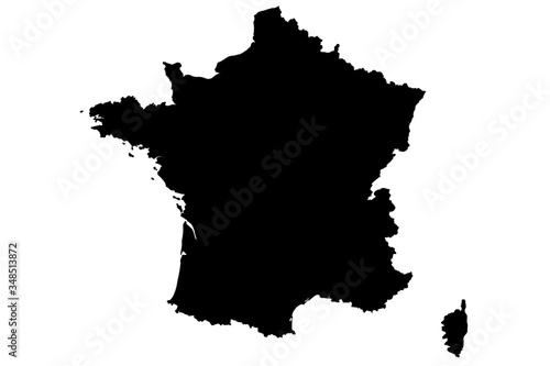 Black map of France with isolated on white background