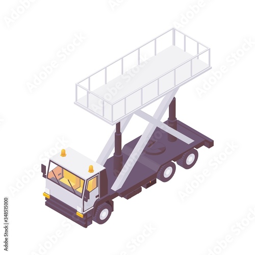 Isometric loader transporter for aircraft isolated on white
