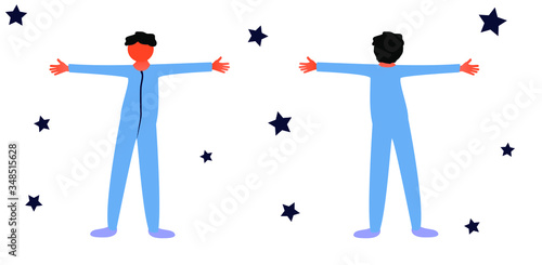 Man in pajamas seen from front and back.