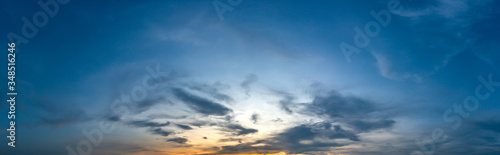 Fototapeta Naklejka Na Ścianę i Meble -  Panorama vivid sky.Panorama of a twilight sunset and colorful clouds - sunlight with dramatic cloud after storm.