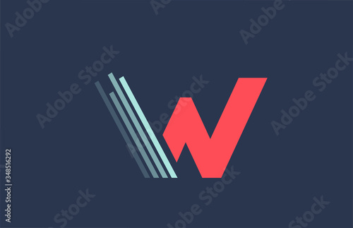 W red blue alphabet letter logo icon for company and business with line design