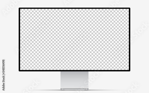 Mockup screen monitor display. Silver computer monitor with blank screen for your design. Realistic vector illustration