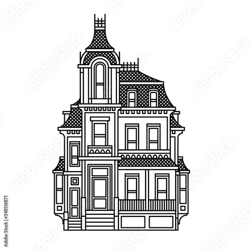 beautiful Victorian house. simple black and white vector drawing