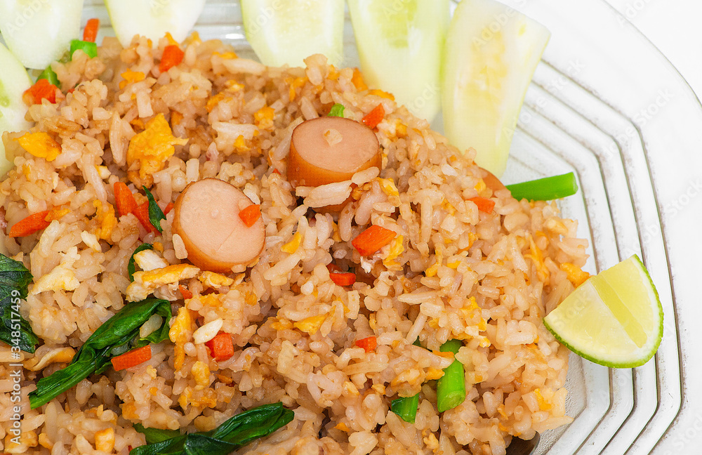 Asian food , fried rice with vegetable on white background
Asian food , fried rice with vegetable on white background