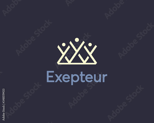 Abstract community people company logotype. Teamwork, social network, genealogical tree, crown icon vector logo.