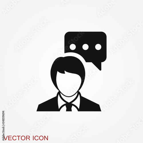 Talking vector icon. Dialogue,contact, conversational symbol isolated on background.