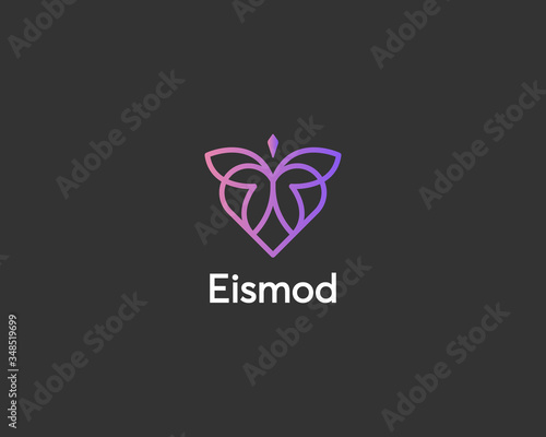 Abstract butterfly and heart line logo design vector. Luxury hotel, spa, massage, heritage logotype concept icon.