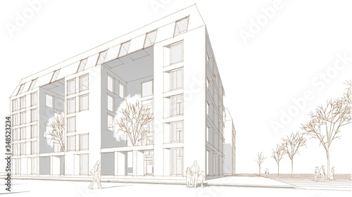 Bild auf Leinwand house atrium urban architecture 3d illustration