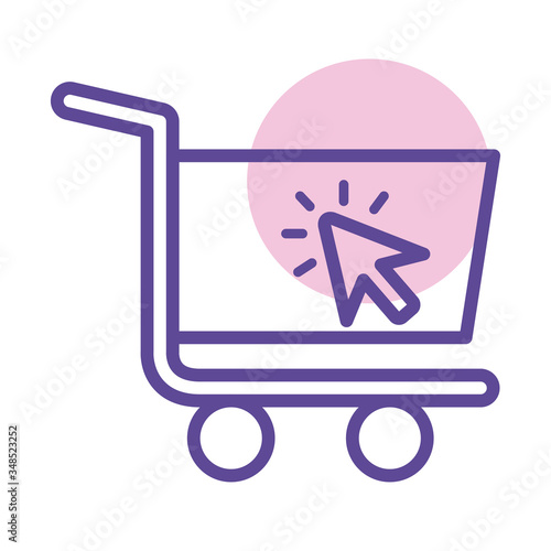 shopping cart trolley with arrow mouse line style icon