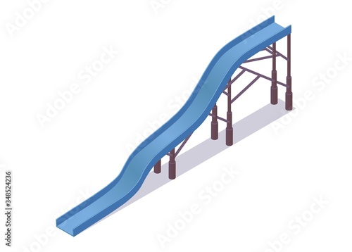 Isometric 3d aquapark object. Blue waterslide for one person. Concept illustration good for tropical resort and vacation activities