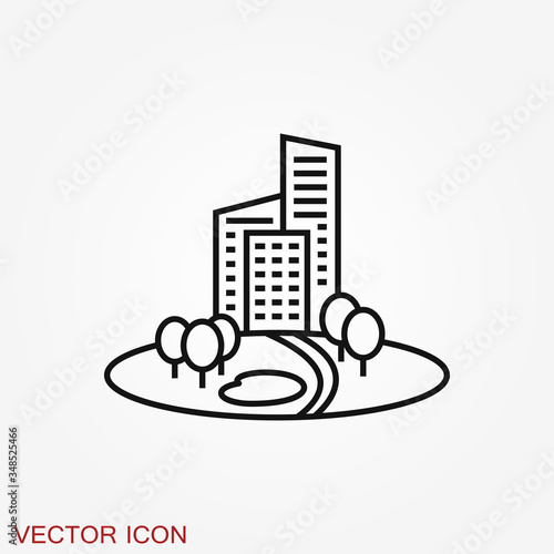 Urban vector icon, city symbol isolated on background.