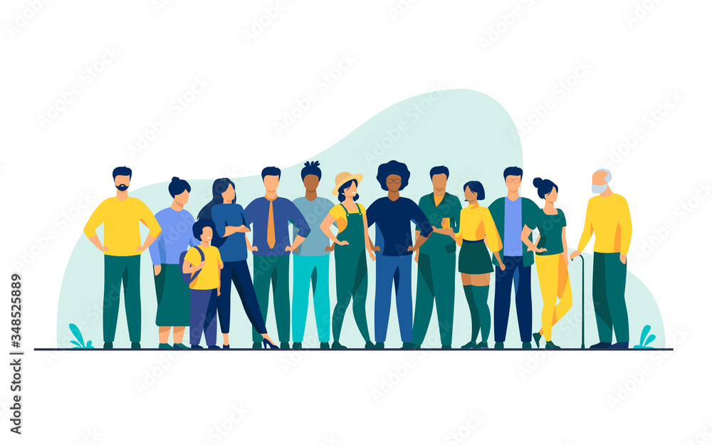 Vetor de Diverse crowd of people of different ages and races ...