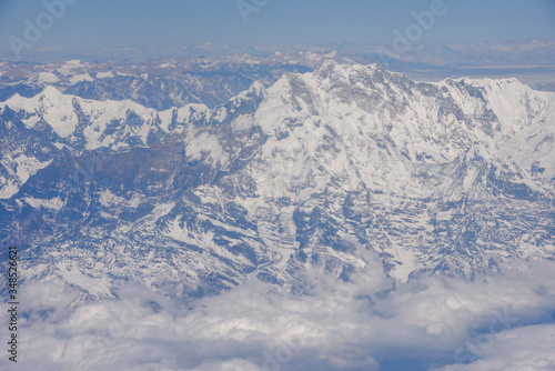 Landscape of Himalayas ridge aerial view in Nepal