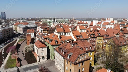 Warsaw, Poland. Drone shot of beautiful tenements in the old town in Warsaw // Stare Miasto, Starowka photo