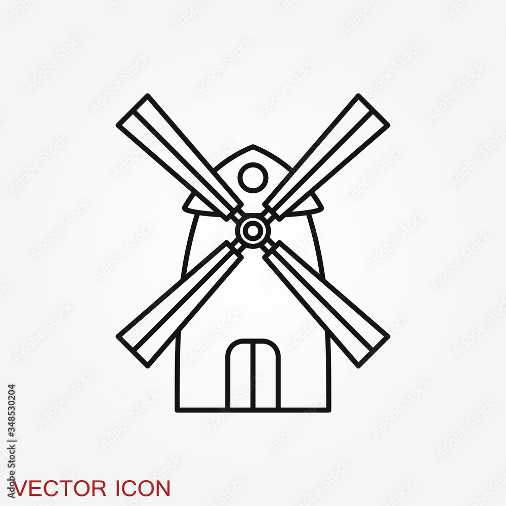 Windmill vector icon, wind turbine symbol isolated on background.