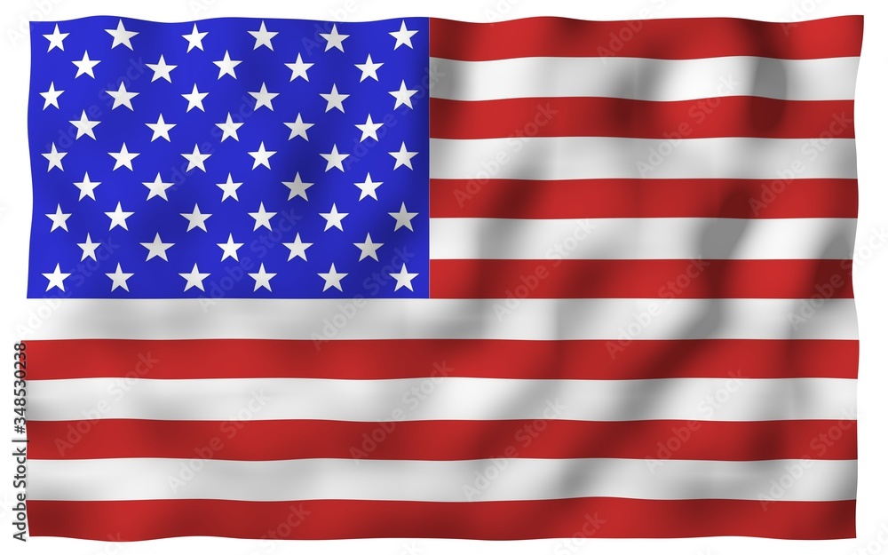 Waving flag of the United States of America. Stars and Stripes. State symbol of the USA. 3D illustration Waving flag of the United States of America. Stars and Stripes. State symbol of the USA. 3D illustration