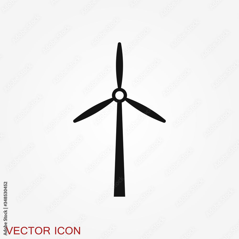 Windmill vector icon, wind turbine symbol isolated on background. Windmill vector icon, wind turbine symbol isolated on background.