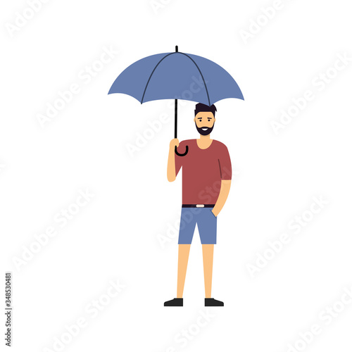 A man with an umbrella. Flat style. Vector illustration 