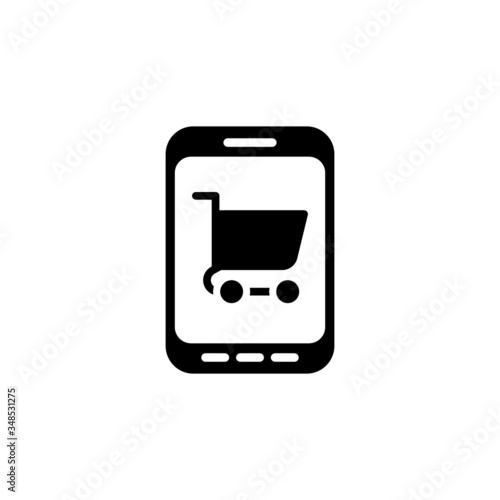 Shopping online vector icon in black solid flat design icon isolated on white background