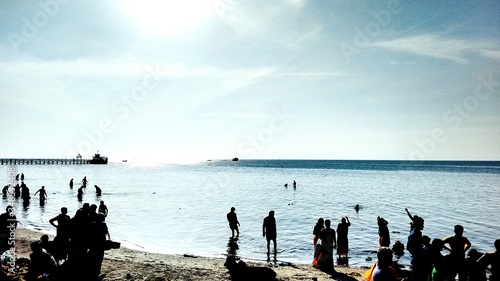Fotografie, Obraz Group Of People On Sandy Beach