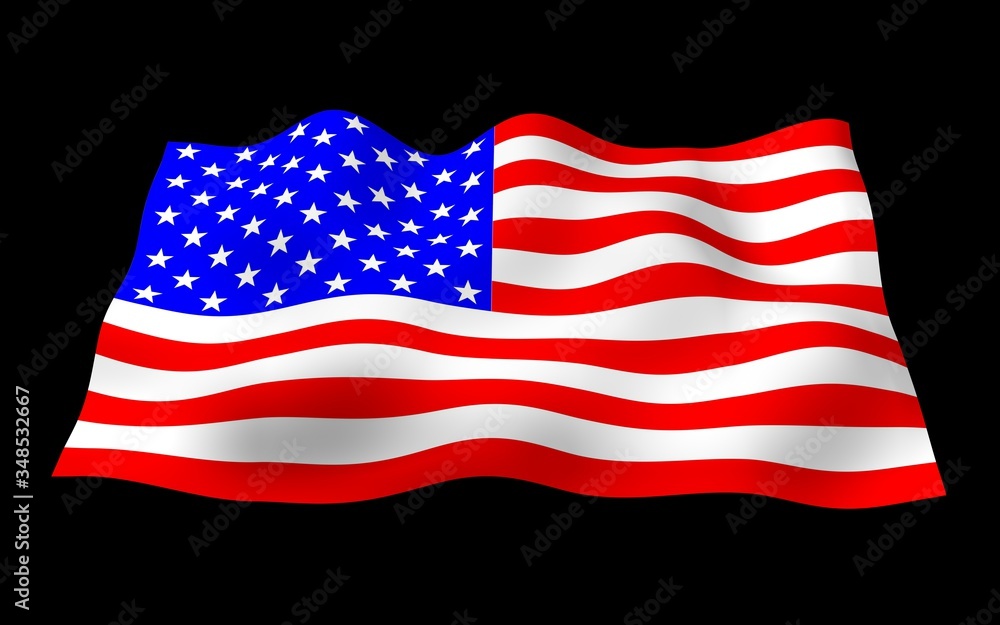 Fototapeta premium Waving flag of the United States of America on a dark background. Stars and Stripes. State symbol of the USA. 3D illustration