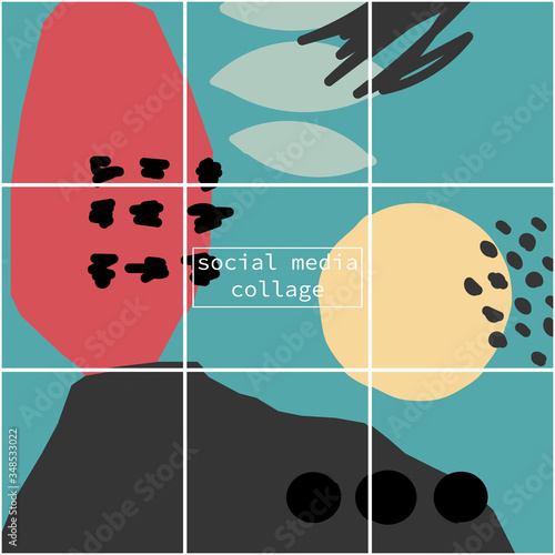 Vector set of social media post templates with abstract organic shapes composition in contemporary collage minimal style for your decoration