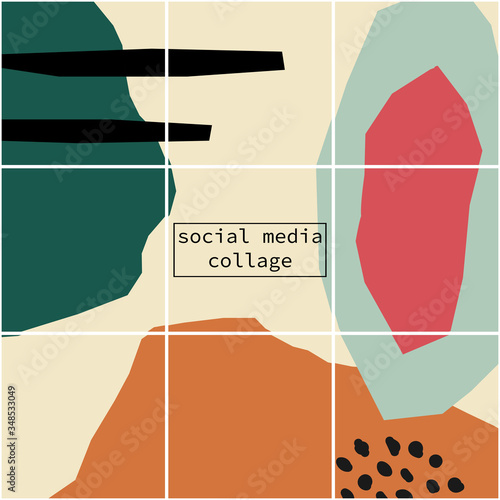 Vector set of social media post templates with abstract organic shapes composition in contemporary collage minimal style for your decoration