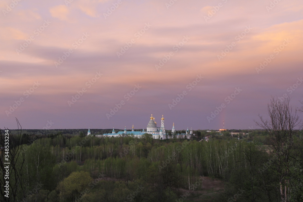 Sunset is coming over the Novo-Jerusalem monastery in Moscow region