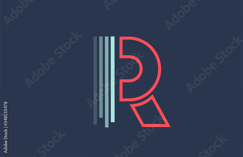 blue red R alphabet letter logo icon for company and business with line design