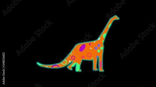 Brachiosaurus icon. Color animation on black background