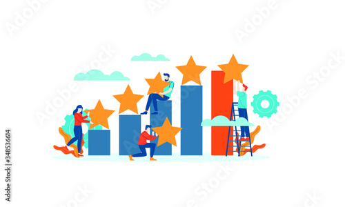 Achievement bar chart Star Review rating people give feedback flat illustration